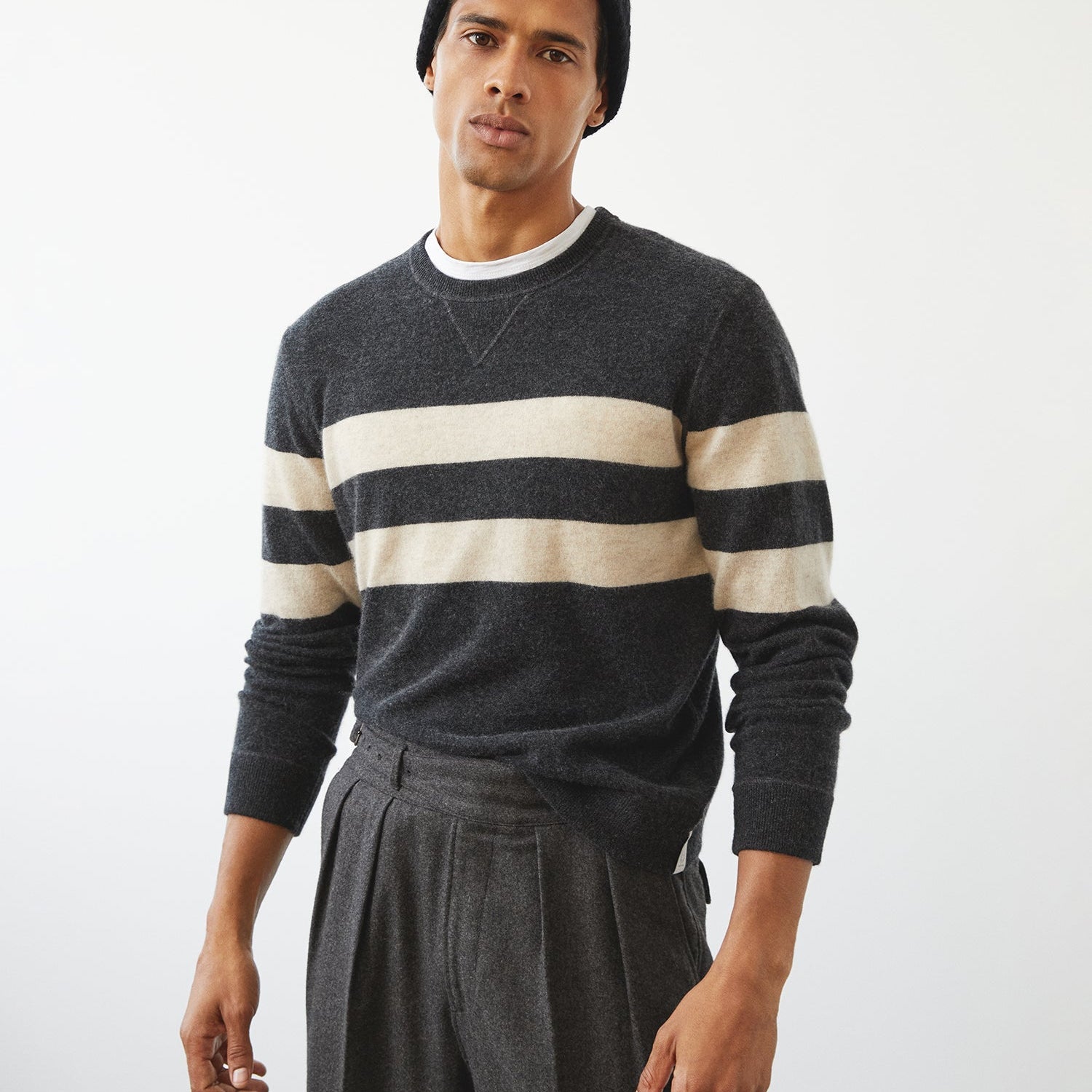 Cashmere Stripe Sweatshirt in Black